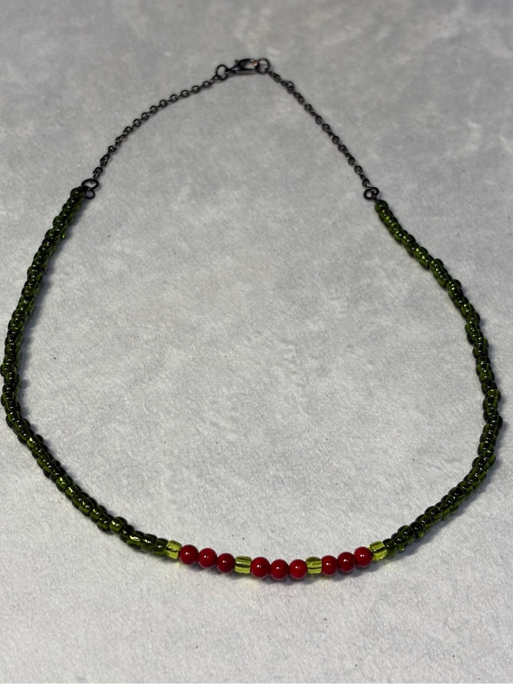 Handcrafted Green and Red Beaded Necklace - Women's Jewelry